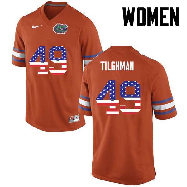 Florida Gators Women #49 Jacob Tilghman College Football Jersey USA Flag Fashion Orange